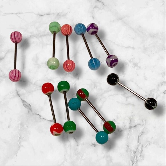 Assorted Colorful Acrylic Tongue & Nipple Barbell Piercing Jewelry Set 14g 10 pc - Picture 8 of 8